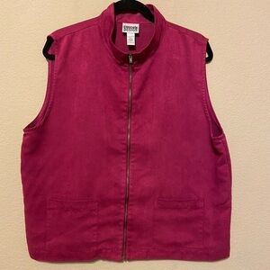 Vintage Chico’s Design Faux Suede Vest raspberry pink red Sz 3 large zip